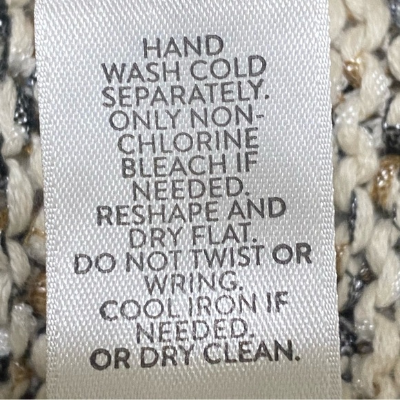 J Jill Open Knit V-Neck Sweater Petite Large Tan Black Boho Lagenlook Slouchy - Picture 6 of 7